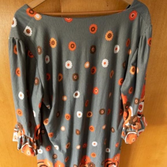 2for1 Ice Silk Gray w Orange Flowers Polyester/Spandex Dress womens XXL - Picture 6 of 8